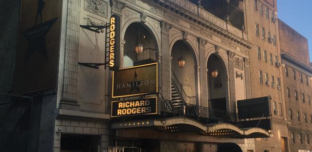 The Richard Rodgers Theatre, where Broadway hit Hamilton is showing. Photo by Theresa Kellar