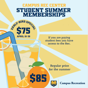 Summer Membership Image with a cool refreshing fruit drink  witht he Early Bird Special of $75 listed.