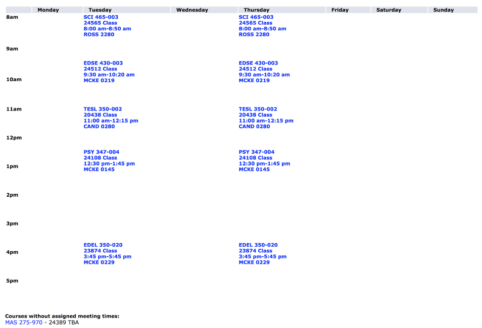 Sample schedule