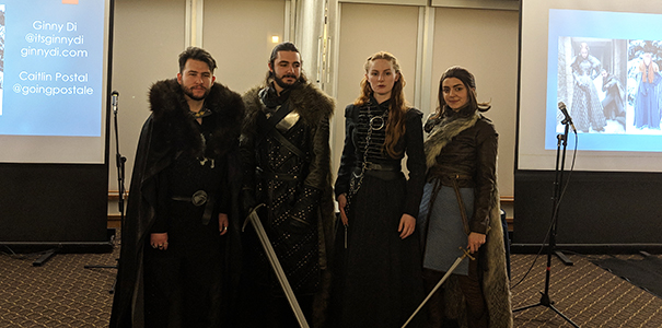 Cosplayers in Game of Thrones costumes for English class