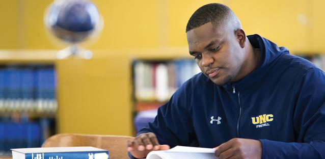 Samad divided his time at UNC among study hall at Butler-Hancock, football practice and classes. Photo by Woody Myers