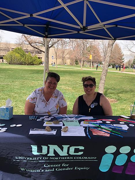Tammy Ortiz (Student Services) and Sarah Rodriguez from the Center for Women’s and Gender Equity (CWGE) providing resources on making informed choices and support they have to offer regarding Gender and Women’s Issues, Sexual and Women’s health, & Family Resources.