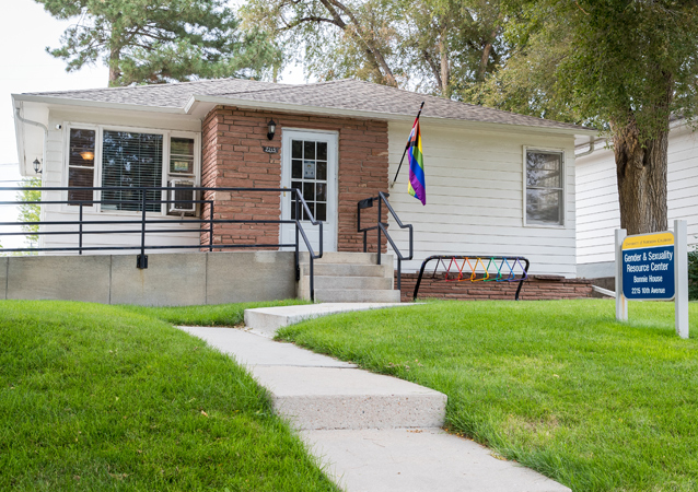 In Fall 2017, the Gender and Sexuality Resource Center moved to this house on 10th Avenue, which was named after philanthropist and friend Bonnie Phelps. The Center advocates for, educates with, and supports all identities across the gender, sexual, and romantic spectrums through an intersectional lens. 