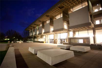 Michener Library at night