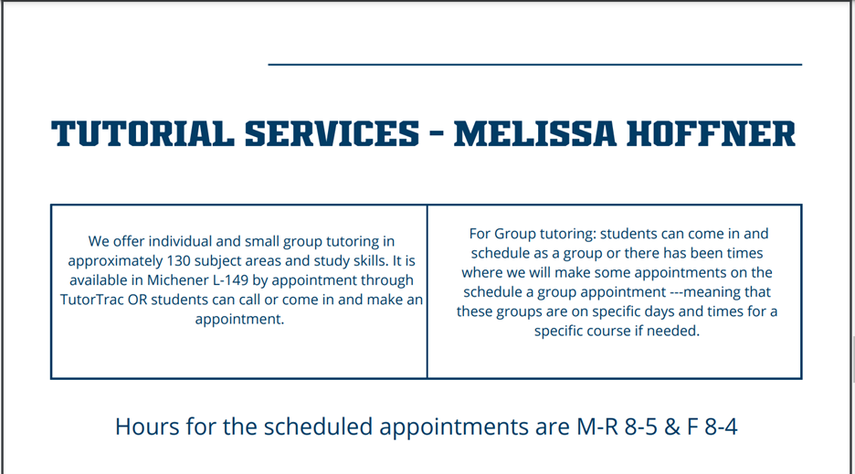 Tutorial Services scheduling options for students.