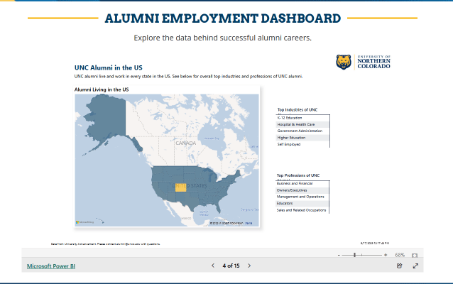 Alumni dashboard map of US