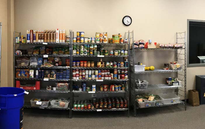 Shelves stocked with food at the Bear Pantry.