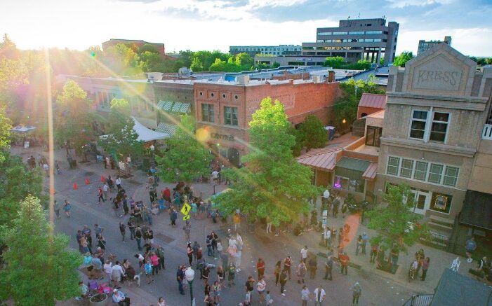Looking down on downtown Greeley at sunset.