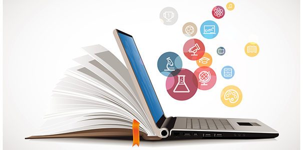 Laptop, book and OER graphic