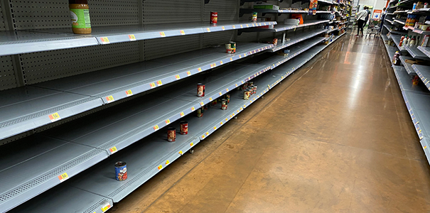 Empty shelves at a store