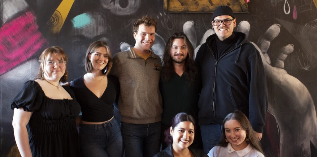 Part of the Senior Musical Theatre class of 2024. Pictured: Zoee Woods, Peyton Mazza, Thomas Brandstrader, B Cronk, Anders Arneson, Andrea Camacho, and Kimie Fujioka.