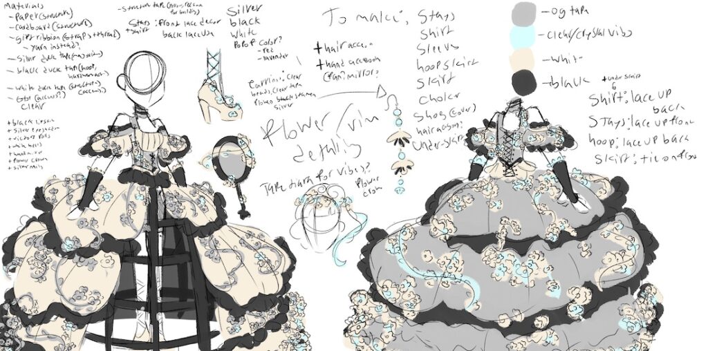 A sketch of the dress Victoria made out of duct tape