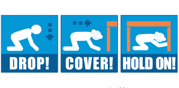 Drop, cover, hold on graphic