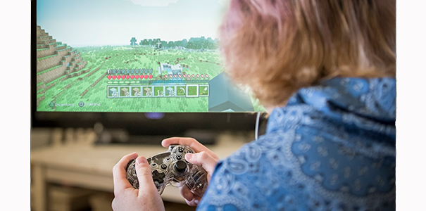 Person playing a video game.