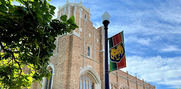 UNC's Latinx banners hanging outside Gunter Hall