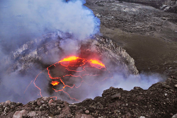 View of the lava lake at Kilauea volcano in Hawaii