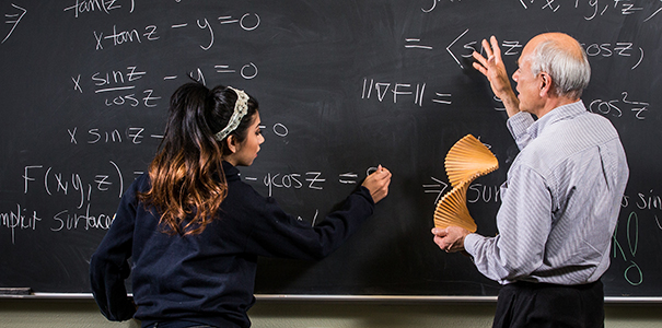 Faculty member helping student learn math