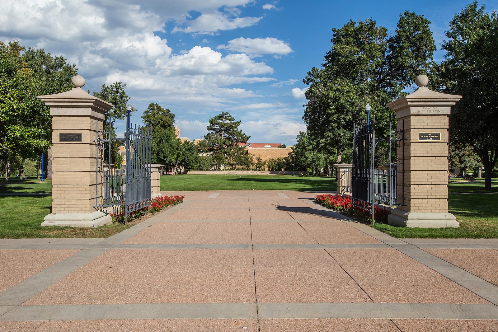 The Horage Mann Gates open to campus