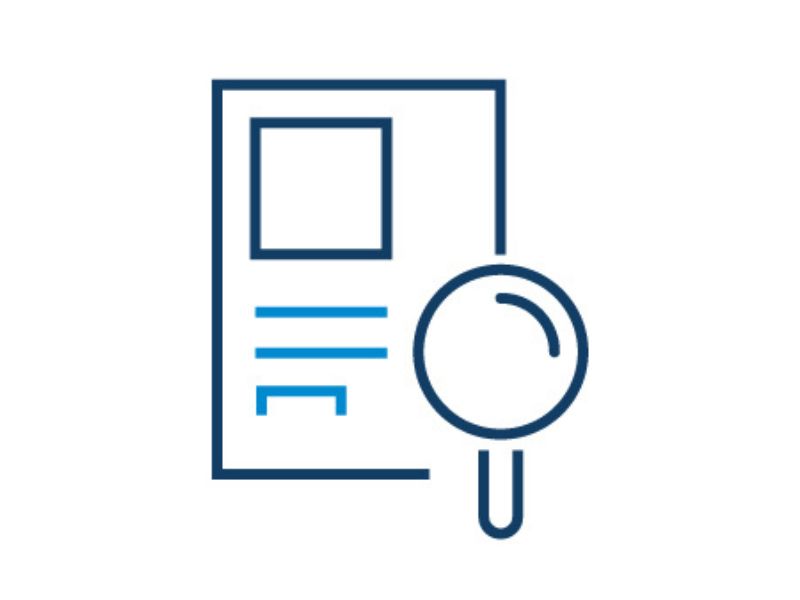 A graphic of a document with a magnifying glass.