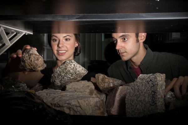 Students analyzing geological samples.