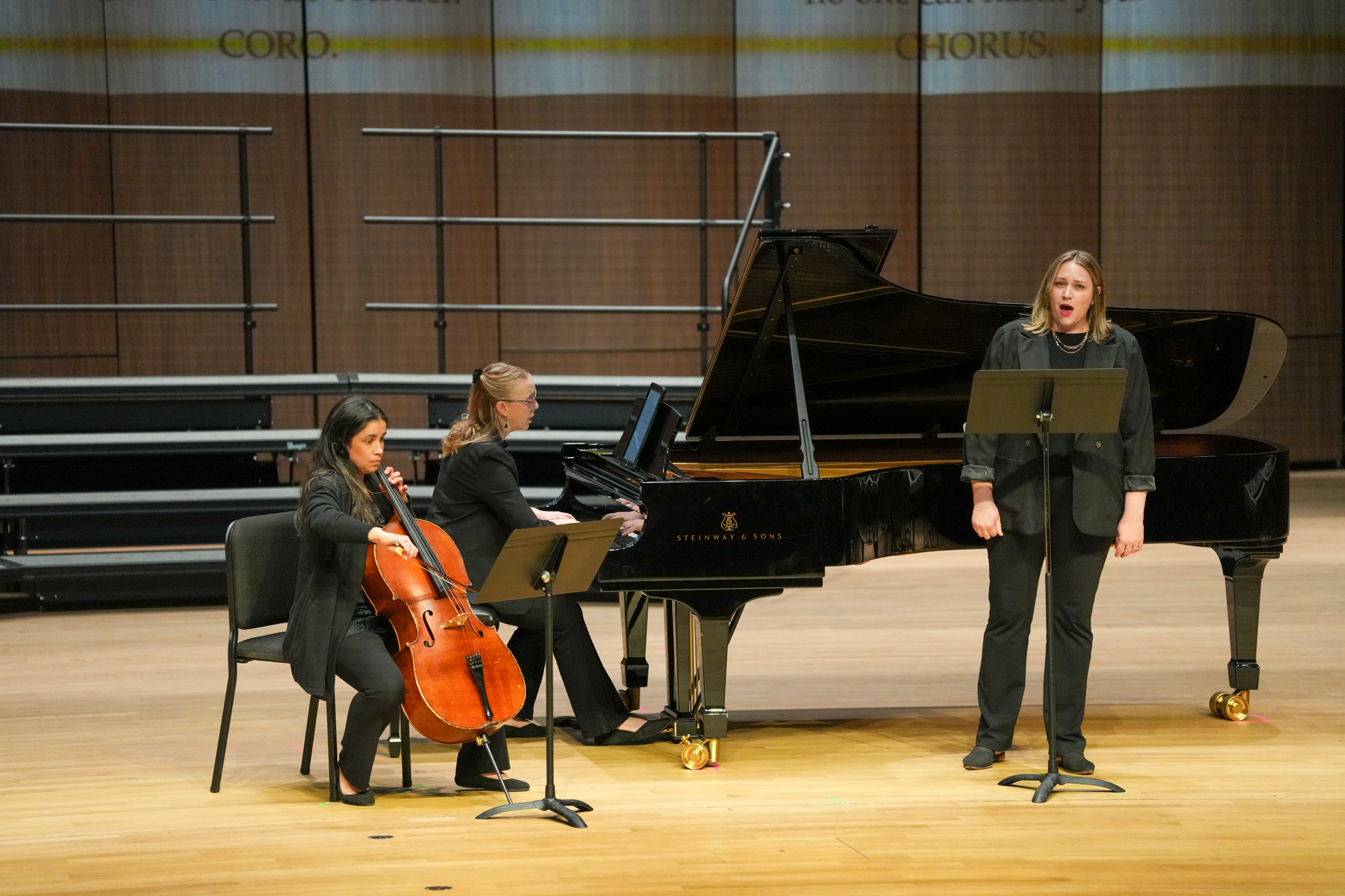 Logan Contreras performing with cello and piano.