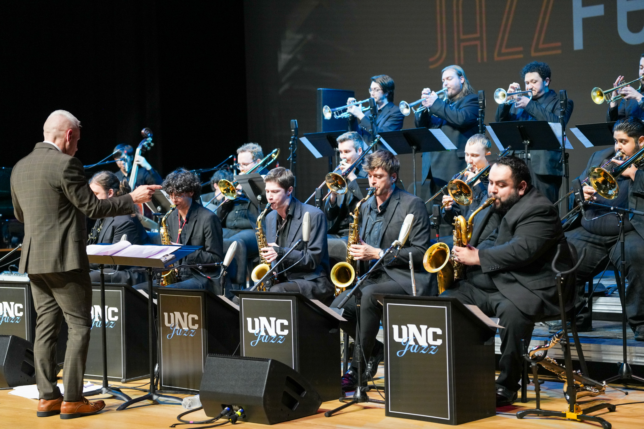 UNC jazz orchestra performing in 2024 Jazz Fest.