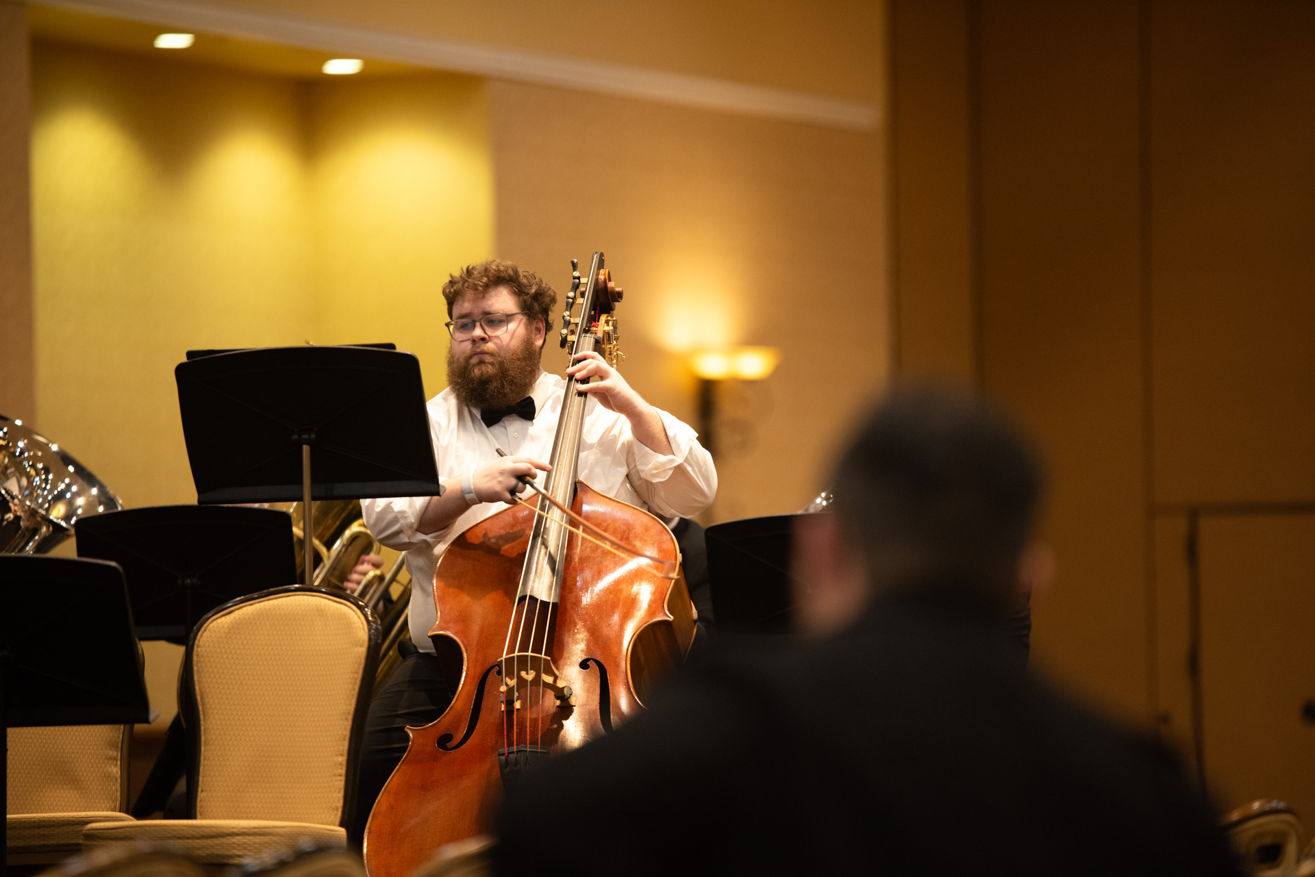 Student performing on double bass.