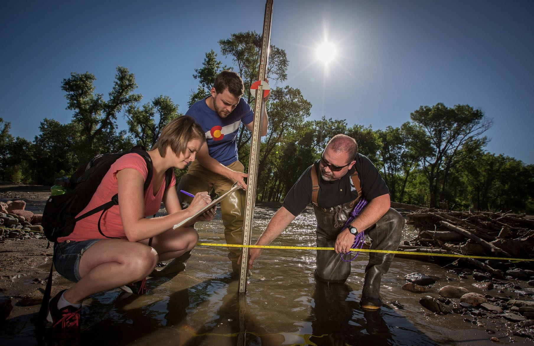 Group of students doing geography research.
