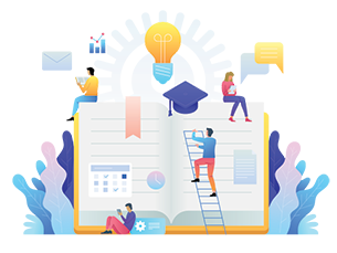 light bulb above text book, person climbing ladder