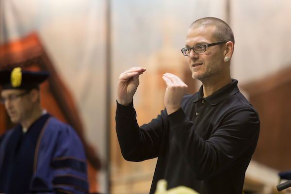 Sign language interpreter at UNC graduation ceremony