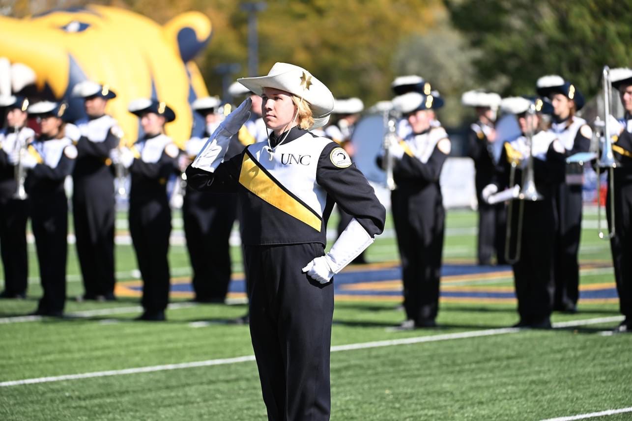 Marching band on the field.