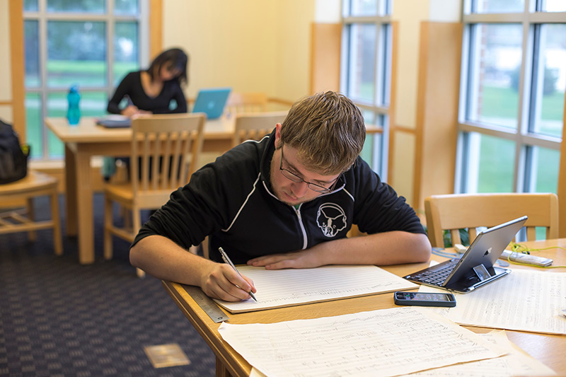 Student working on music theory.