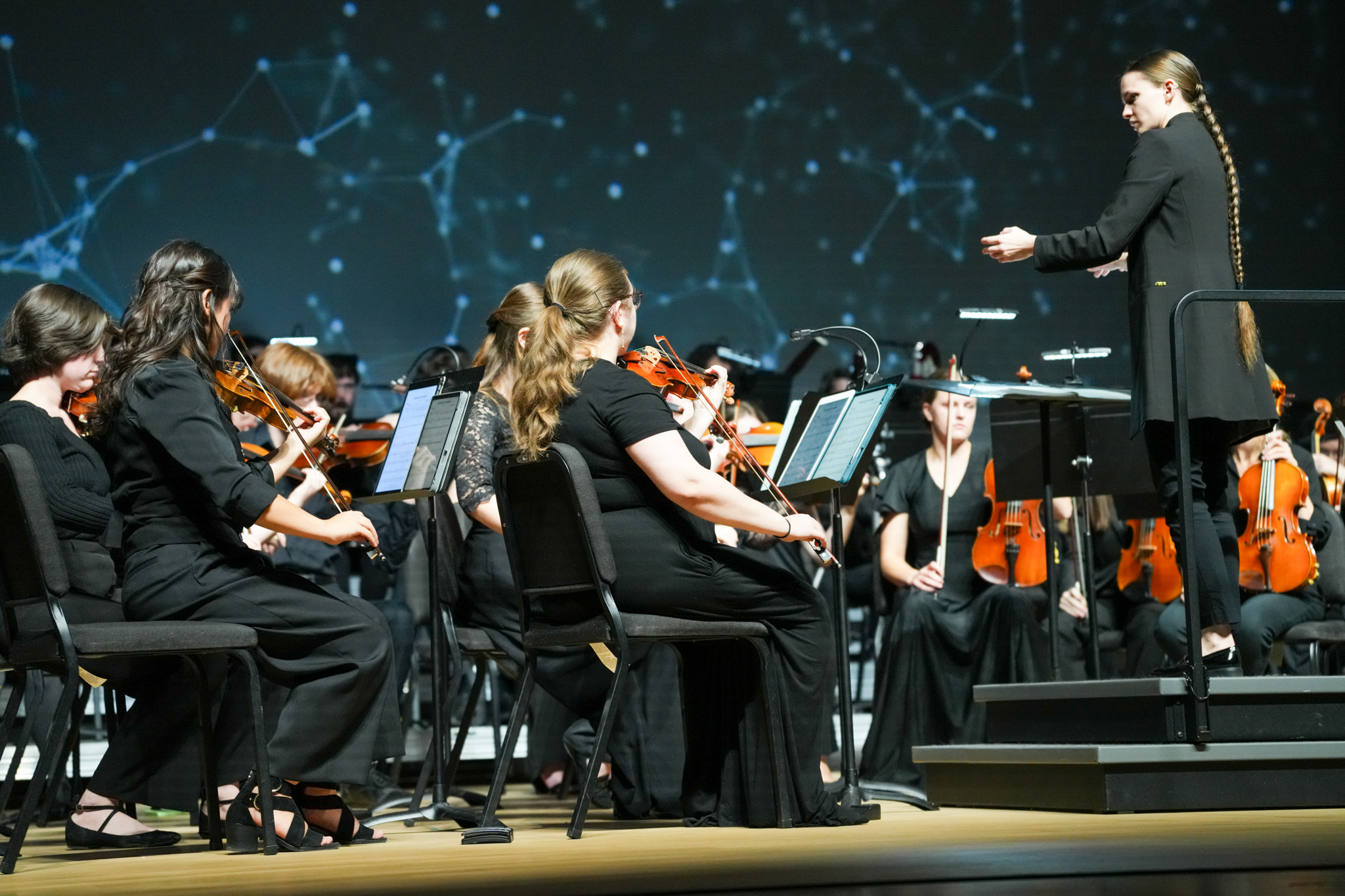 Orchestra performing the Exploring Musical Worlds concert.