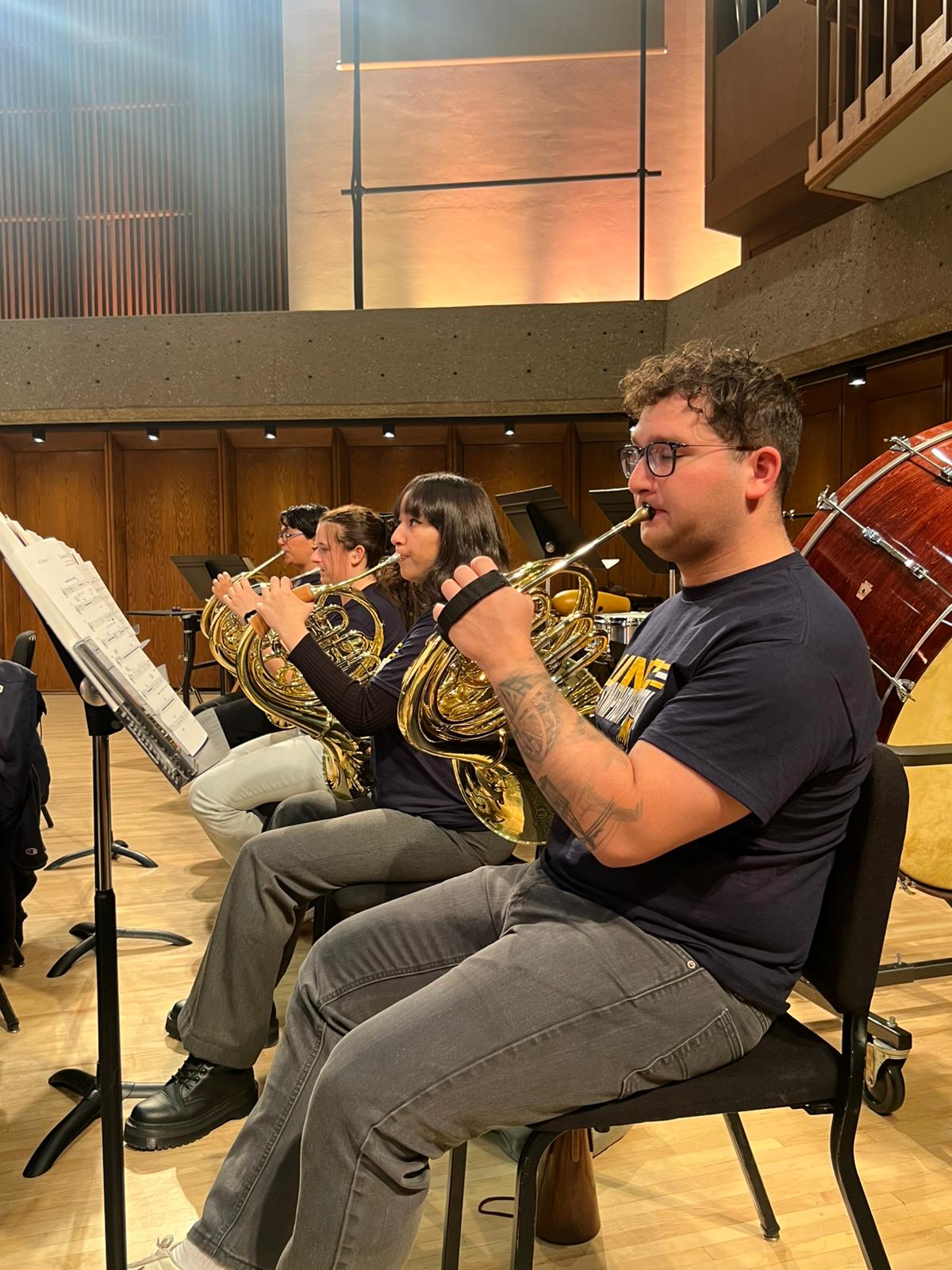 Orchestra horns performing.