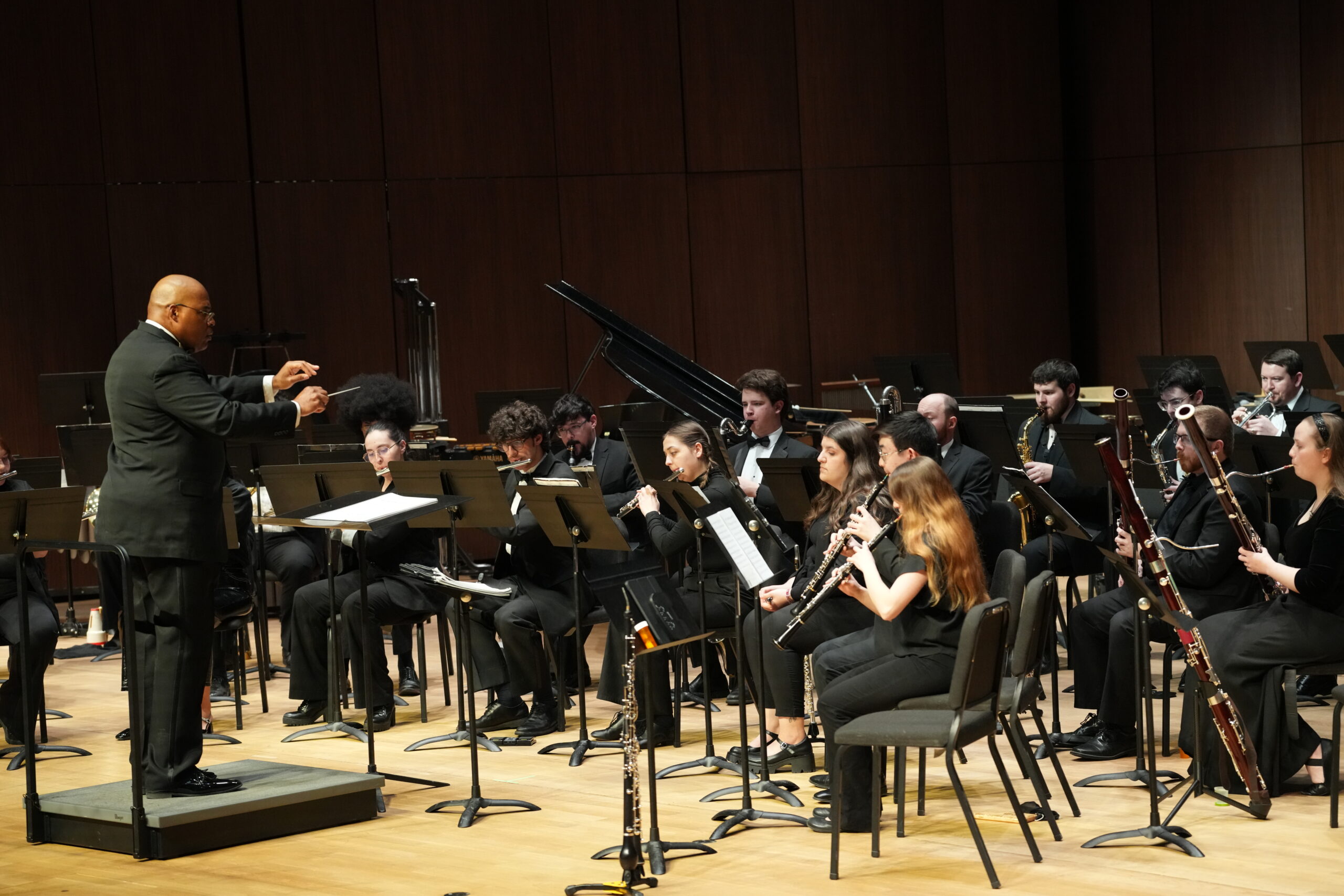 Students playing in the wind ensemble in the UNC School of Music.