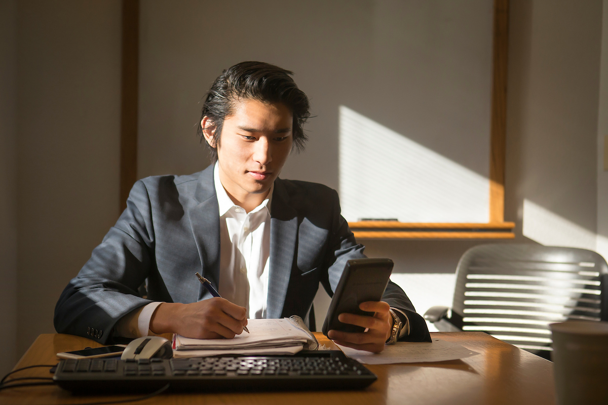 Male student in classroom