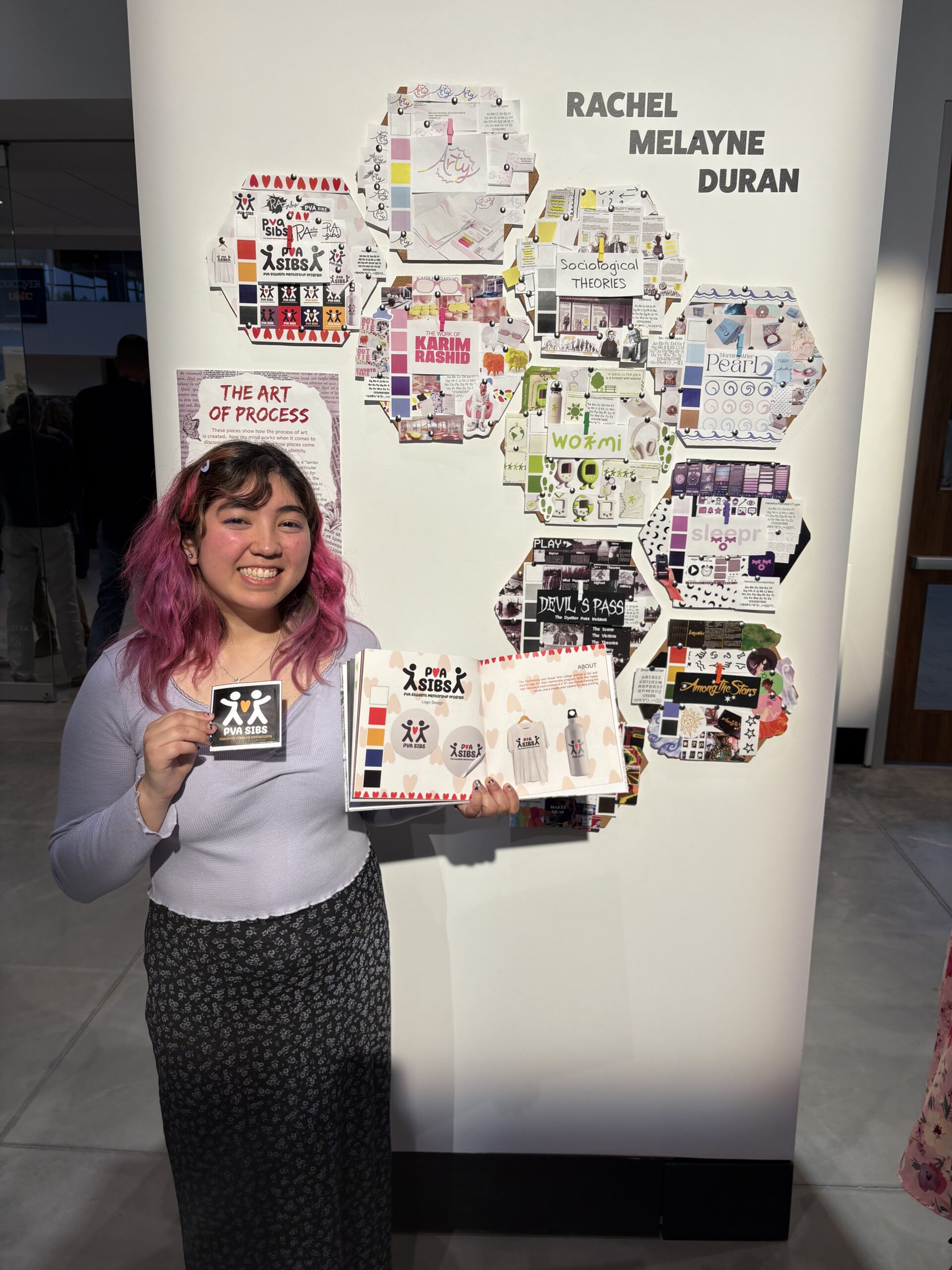 Rachel Duran, graphic design major, and her artwork. Designed the PVA Sibs logo.