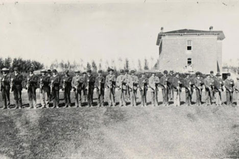 A row of cadets in training camp.
