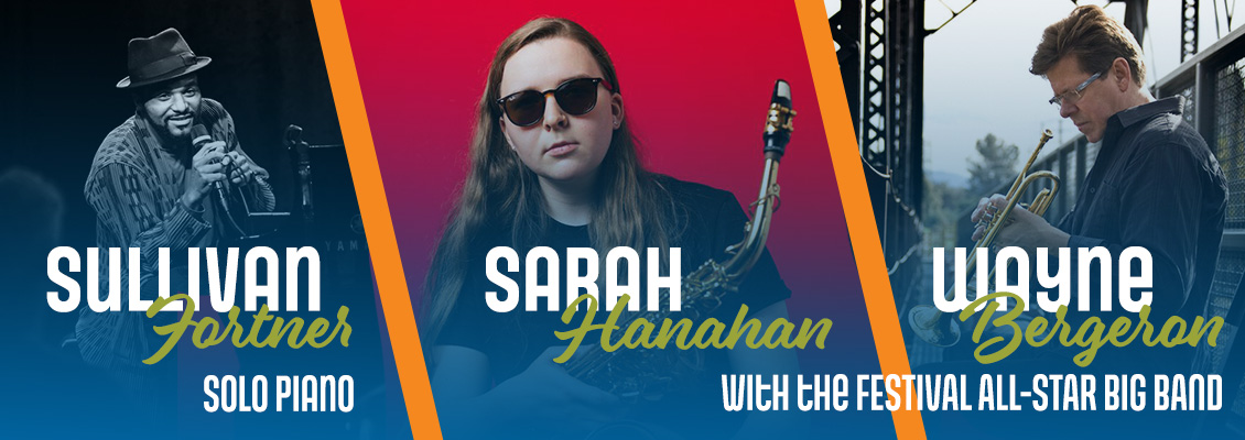 2025 Jazz Fest Sullivan Fortner, Sarah Hanahan, and Wayne Bergeron.