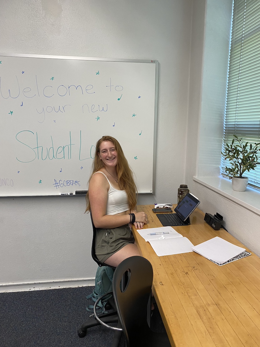 Studnet studying in the PVA student lounge.