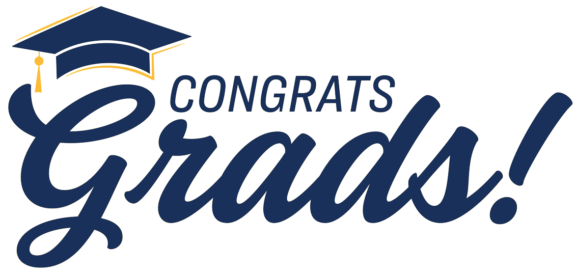 A graphical text treatment that reads "Congrats Grads!"