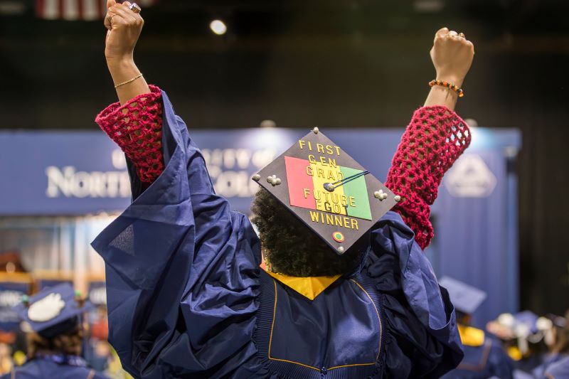 Back view of a graduating student