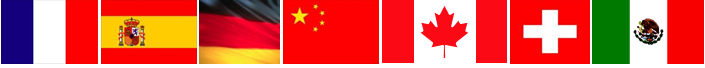 Picture of multiple flags in order: France, Spain, Germany, China, Canada, Switzerland, and Mexico
