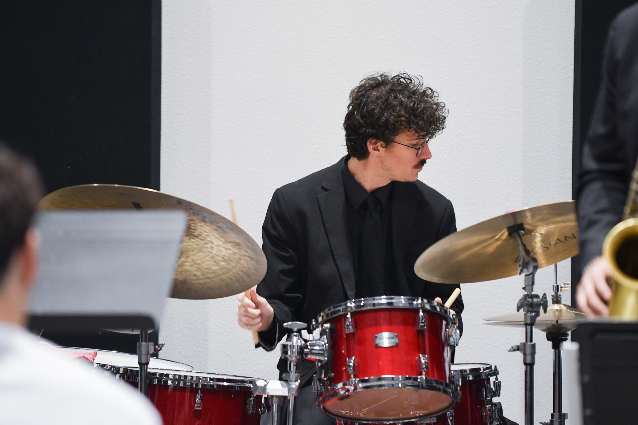 Drum set player at UNC Brass Day.