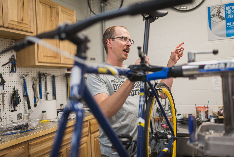 Campus Recreation Bike Shop with bicycles available for rent at UNC.