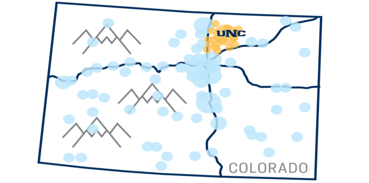 Graphic illustrated map of the state of Colorado.