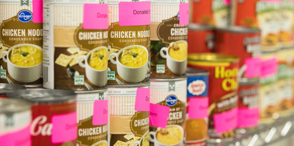 Canned foods sitting on a shelf