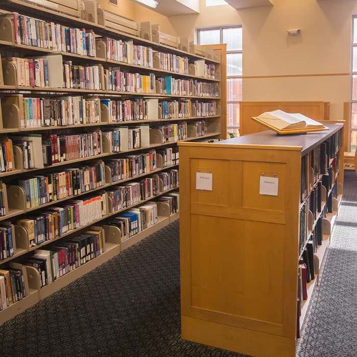 Shelves in Skinner Music Library.