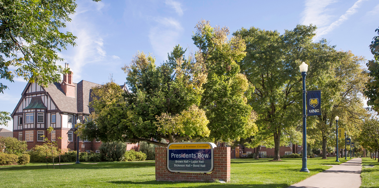 Buildings along President's Row in the summer.