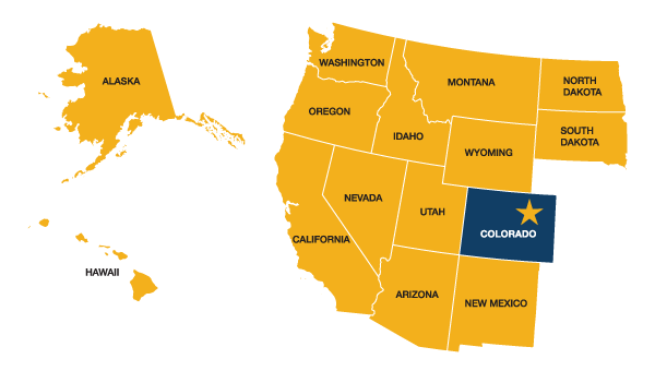 Map showing states that are eligible for the WRGP. These are North and South Dakota, Montana, Wyoming, Utah, New Mexico, Arizona, Nevada, California, Idaho, Oregon, Washington, Alaska and Hawaii.
